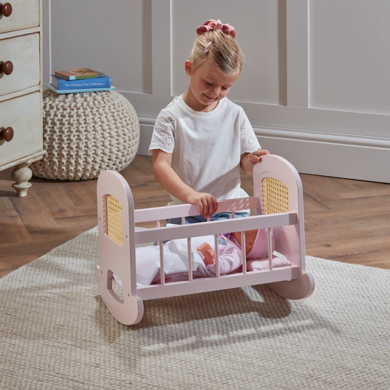 Ivy & Lily Wooden Baby Doll Rattan Cradle 4 Ivy & Lily Wooden Baby Doll Rattan Cradle
