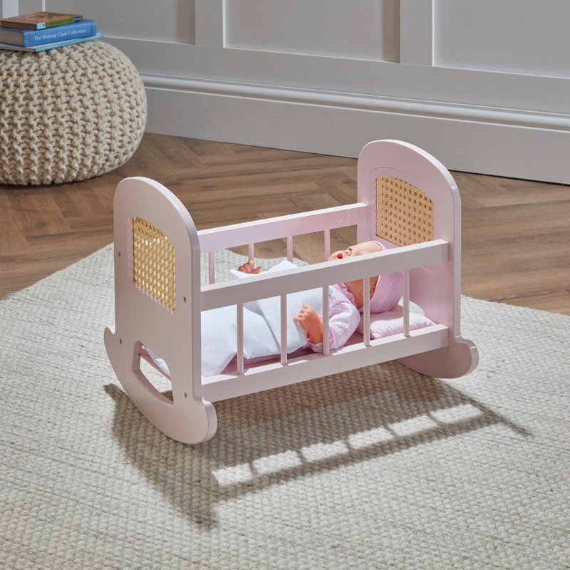 Ivy & Lily Wooden Baby Doll Rattan Cradle 7 Ivy & Lily Wooden Baby Doll Rattan Cradle