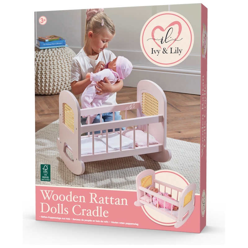 Ivy & Lily Wooden Baby Doll Rattan Cradle 8 Ivy & Lily Wooden Baby Doll Rattan Cradle