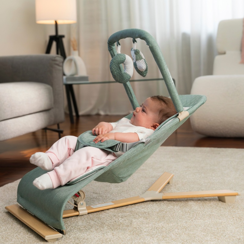 Nested Gravity Wooden Baby Bouncer Sage Green
