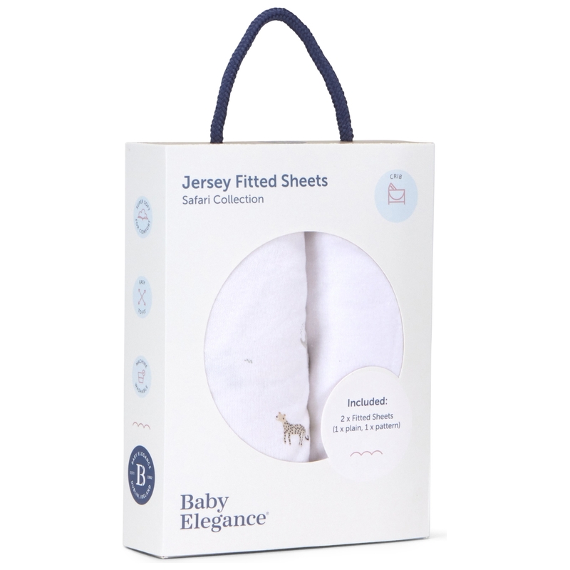 Baby Elegance Crib Jersey Cotton Fitted Sheets Safari 95 x 50cm 2 Pack