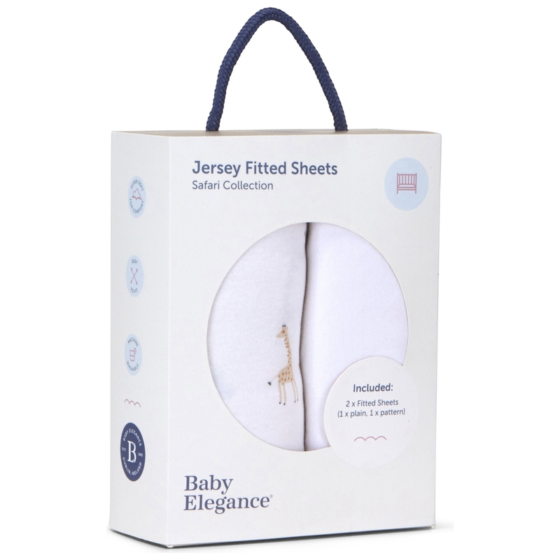 Baby Elegance Cot Jersey Cotton Fitted Sheets Safari 120 x 60cm 2 Pack