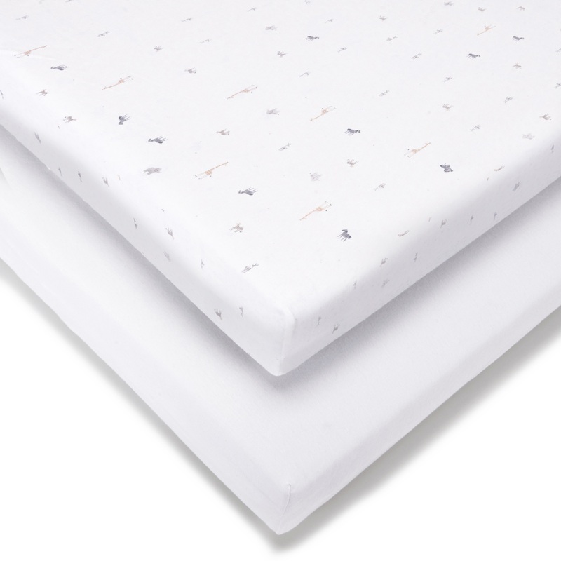 Baby Elegance Cot Bed Jersey Cotton Fitted Sheets Safari 140 x 70cm 2 Pack