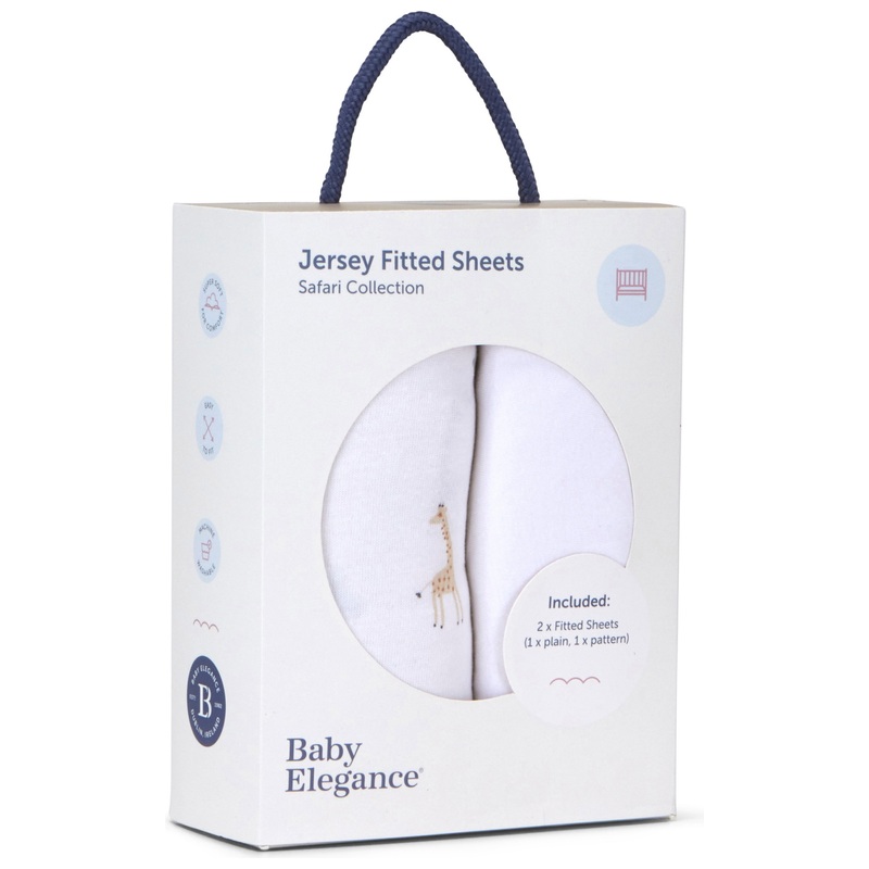 Baby Elegance Cot Bed Jersey Cotton Fitted Sheets Safari 140 x 70cm 2 Pack