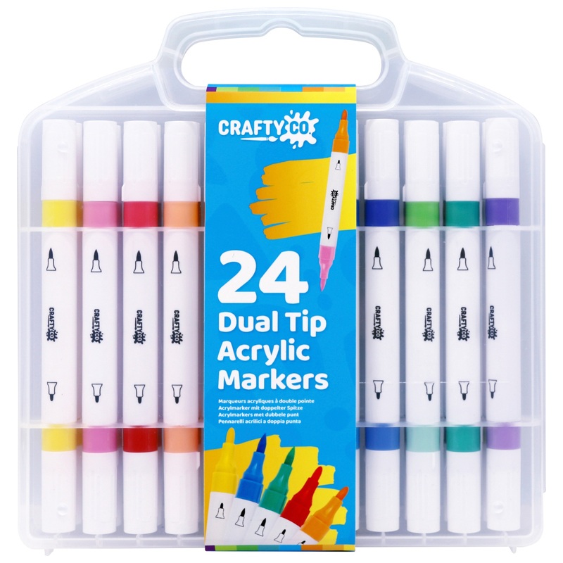 Crafty Co. Dual Tip Acrylic Twin Markers with Storage Case Set 24 Piece