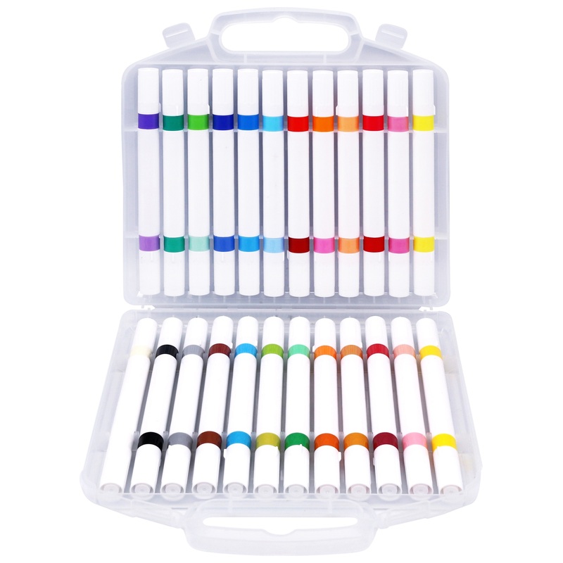 Crafty Co. Dual Tip Acrylic Twin Markers with Storage Case Set 24 Piece