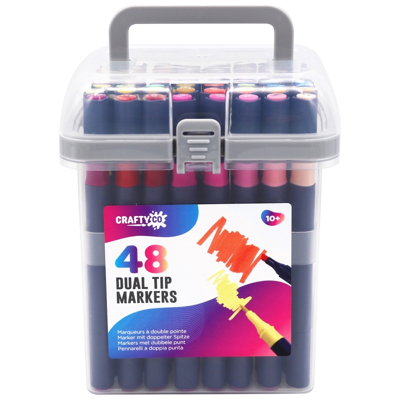 Crafty Co. Professional Dual Tip Alcohol Markers Set with Carry Case 48 Colours