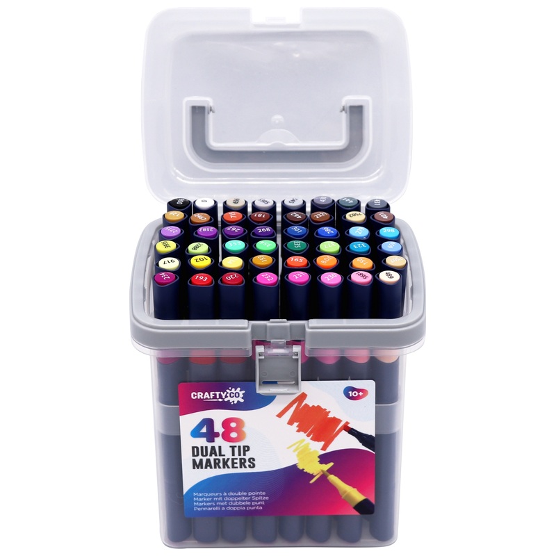 Crafty Co. Professional Dual Tip Alcohol Markers Set with Carry Case 48 Colours