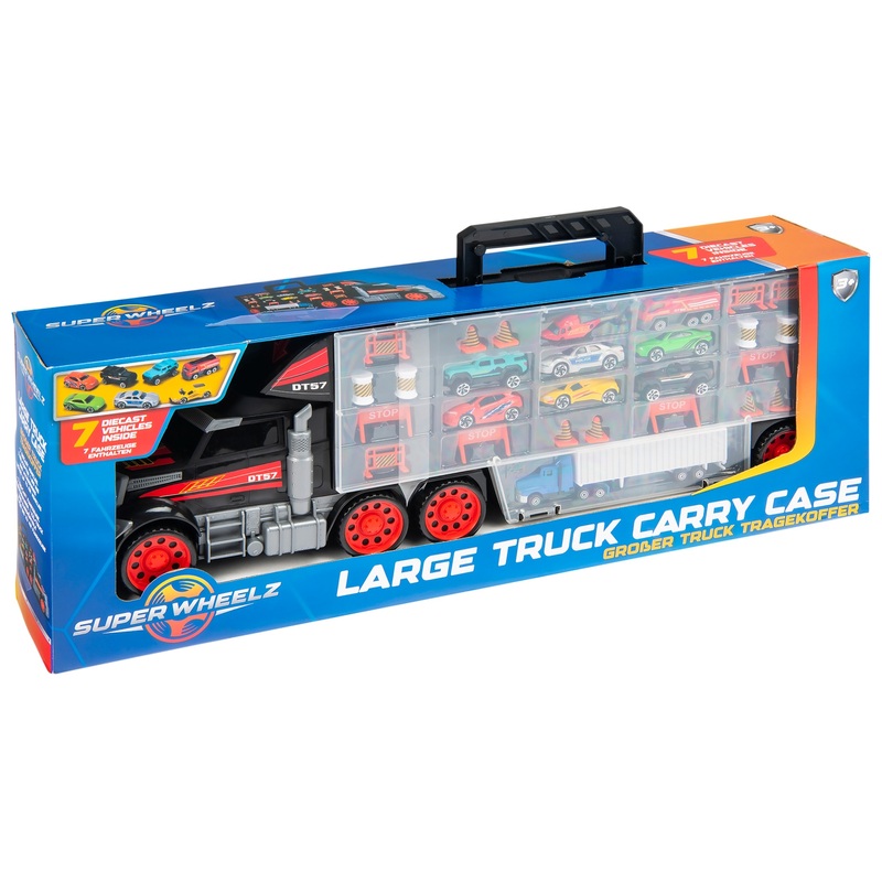 Super Wheelz Diecast Truck Carry Case Set with 7 Cars