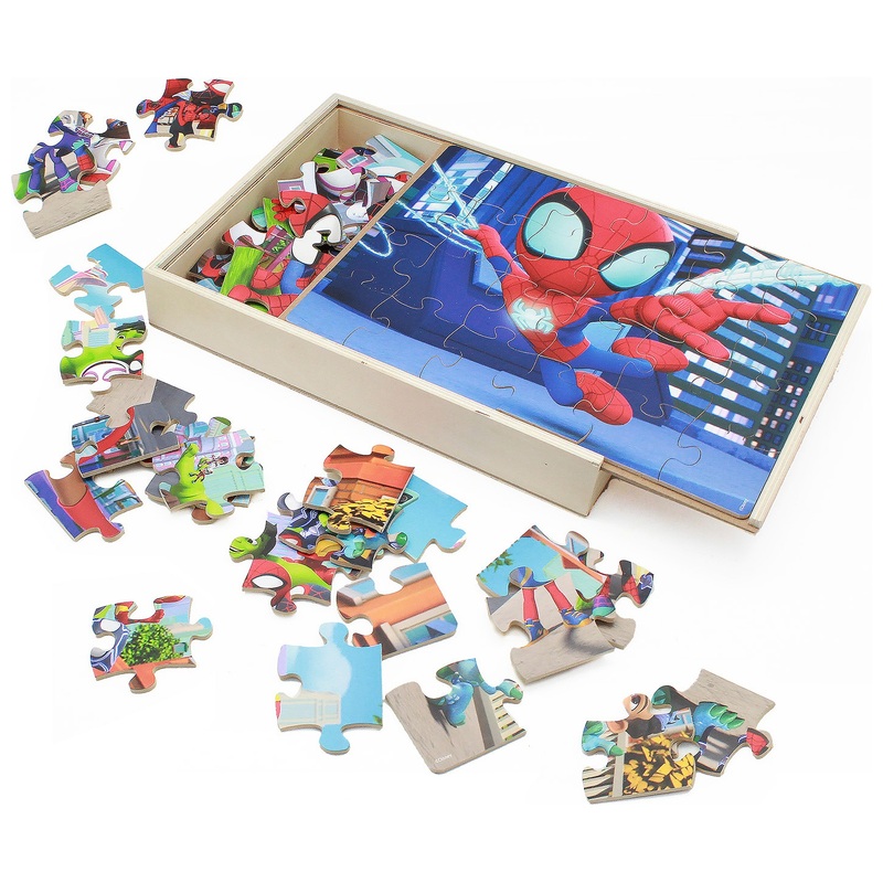 Spidey and His Amazing Friends 24 Piece Wooden Puzzles 3 Pack with Storage Tray