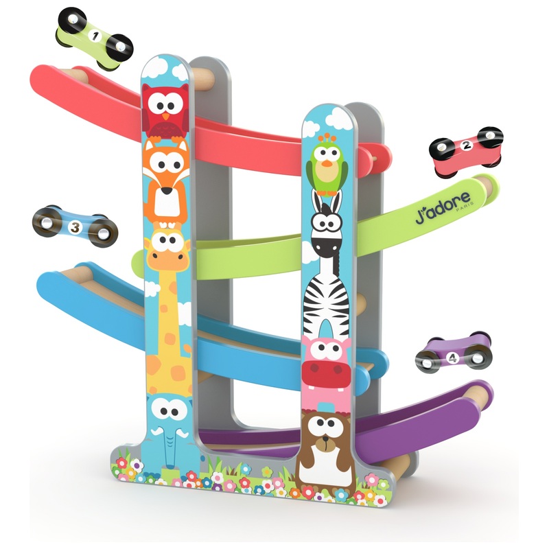 J'adore Wooden Animal Race Track and Cars Playset