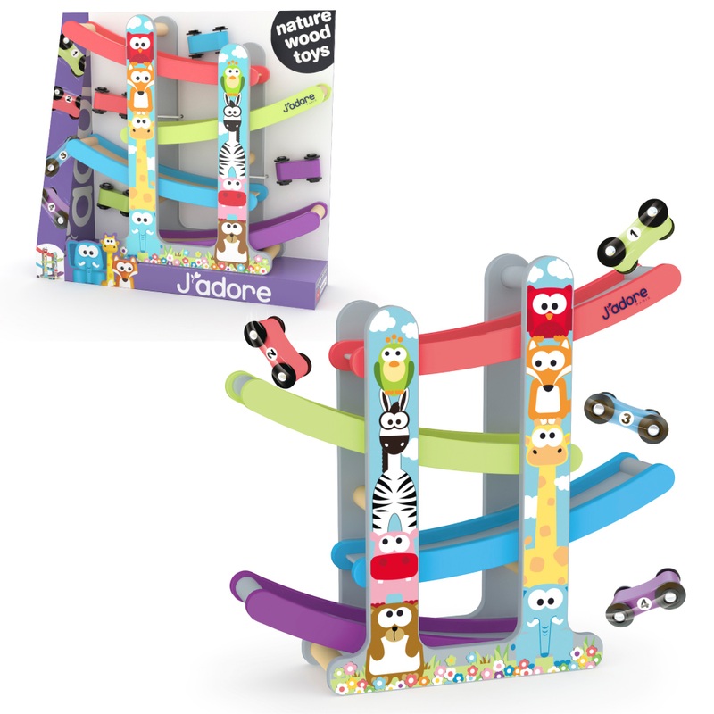 J'adore Wooden Animal Race Track and Cars Playset