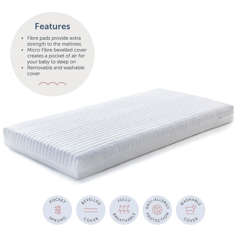 Baby Elegance Cot Bed Micro Pocket Spring Mattress 140 x 70cm