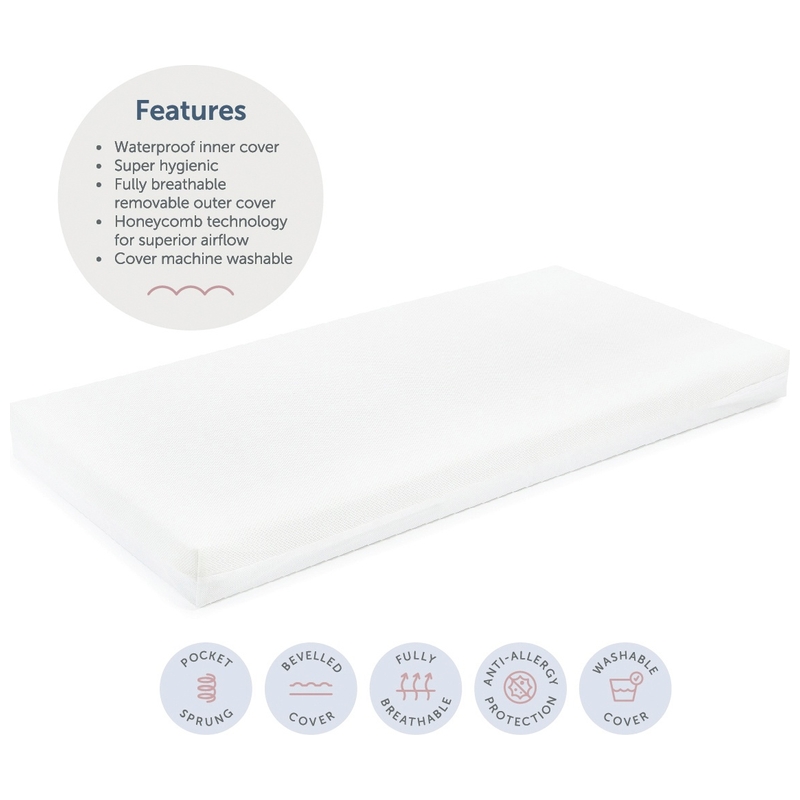 Baby Elegance Cot Bed Breathe-Dry Pocket Spring Mattress 140 x 70cm