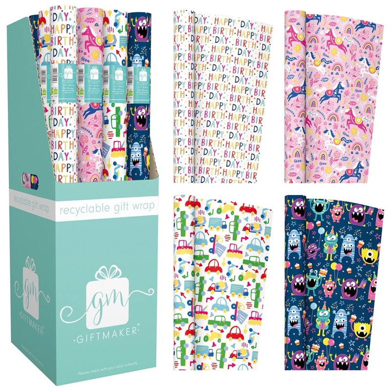 Kids Fun Pattern Wrapping Paper Roll 3m Assortment