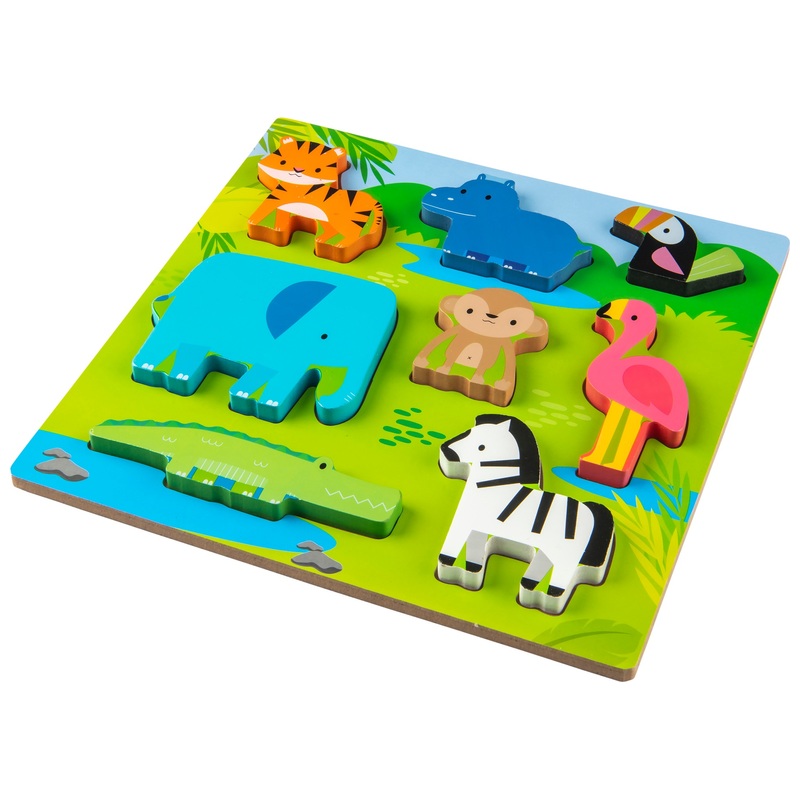 Chunky Wooden Safari Animals Shapes Puzzle