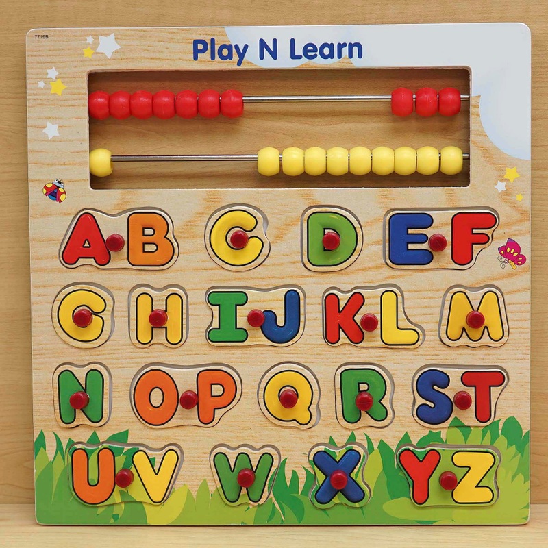 Play N' Learn Wooden Alphabet Shapes Puzzle with Abacus