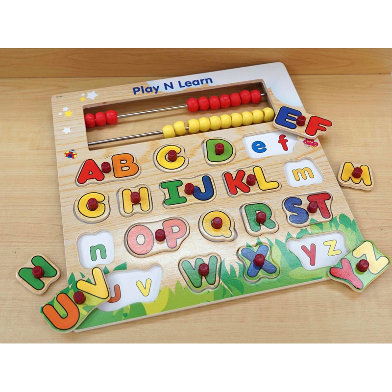 Play N' Learn Wooden Alphabet Shapes Puzzle with Abacus