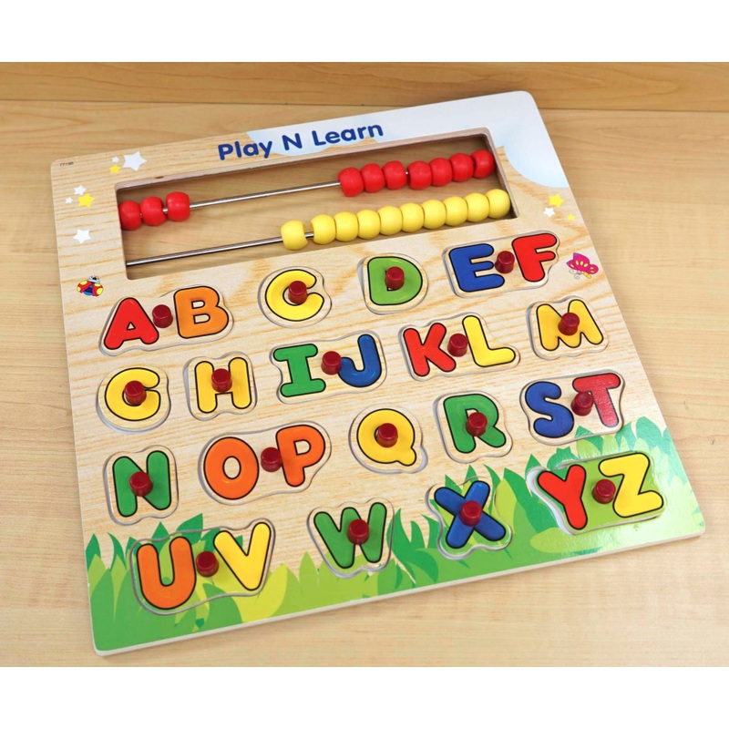 Play N' Learn Wooden Alphabet Shapes Puzzle with Abacus