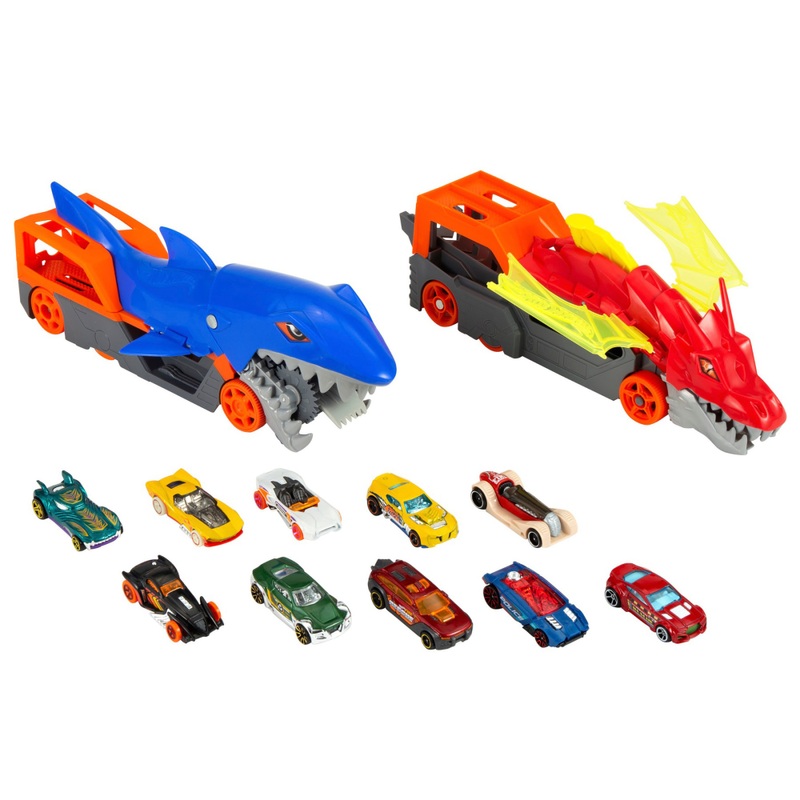 Hot Wheels City Battling Creature Transports Playset with 10 Die-Cast Cars