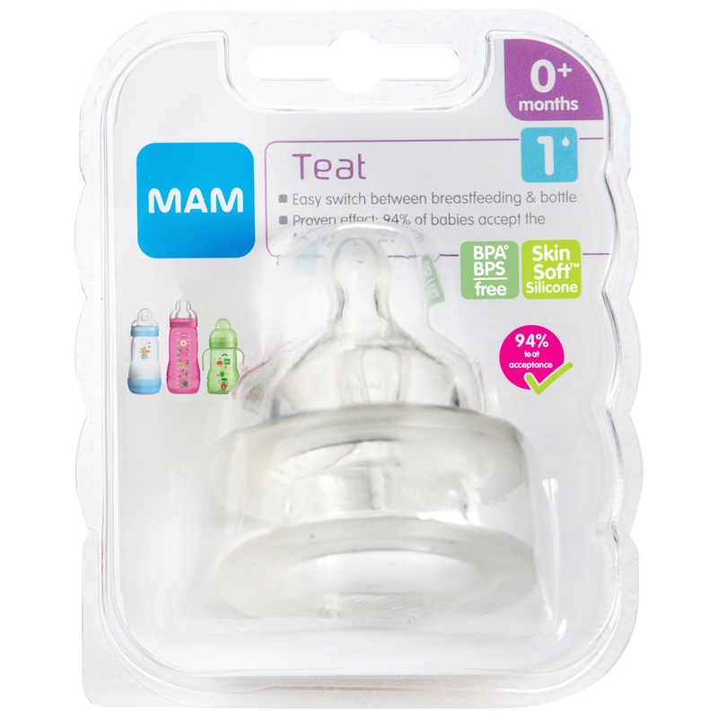 MAM Slow Flow Size 1 Baby Bottle Teats 2 Pack