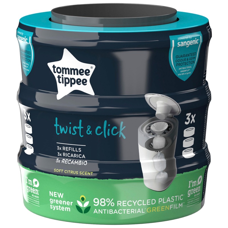 Tommee Tippee Twist & Click Advanced Nappy Bin Refill Cassettes 3 Pack
