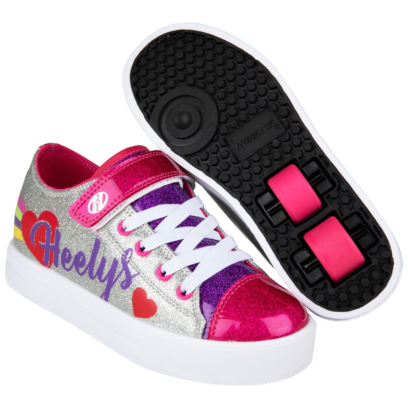 Heelys Snazzy X2 Shoes Silver Rainbow Heart UK Size 11