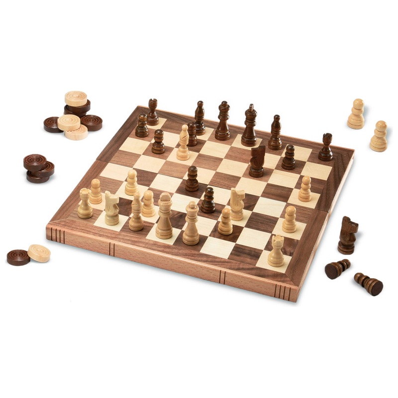 Wooden Chess and Draughts Set 2 Wooden Chess and Draughts Set