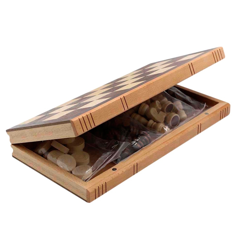 Wooden Chess and Draughts Set 4 Wooden Chess and Draughts Set