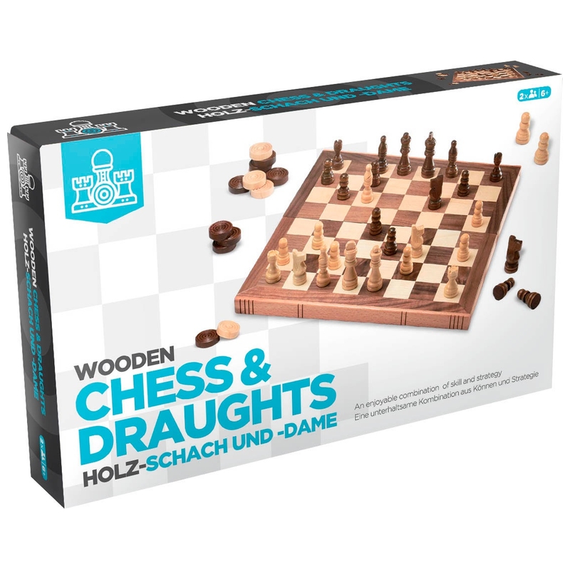 Wooden Chess and Draughts Set 6 Wooden Chess and Draughts Set