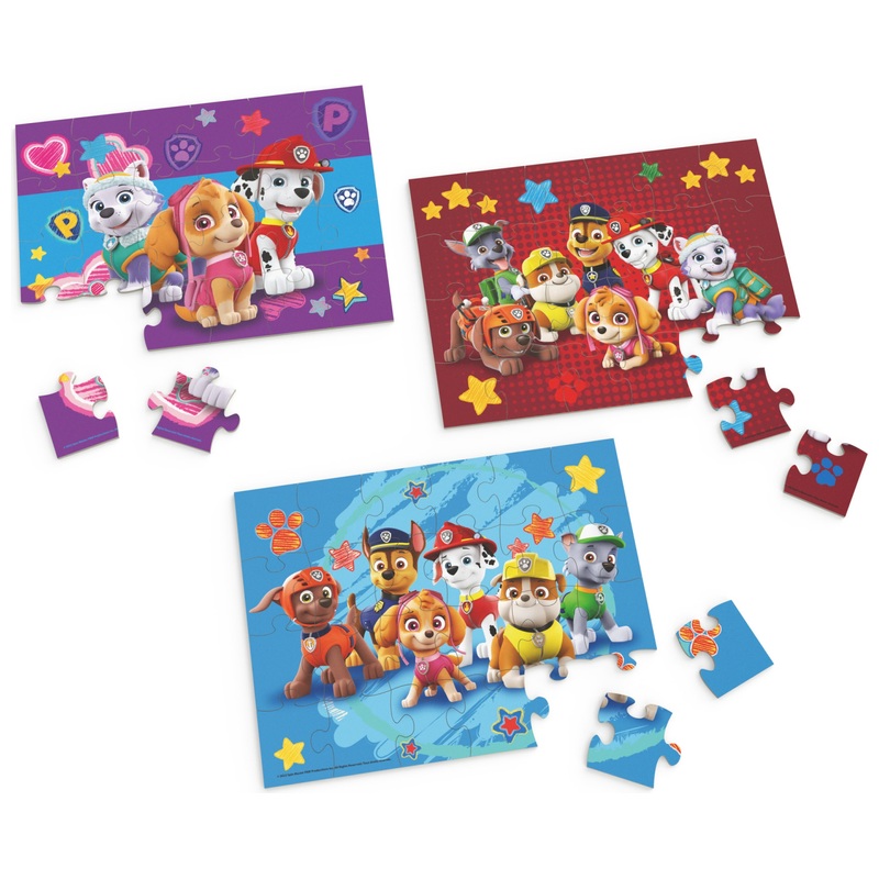 PAW Patrol 24 Piece Wooden Puzzles 3 Pack with Storage Tray