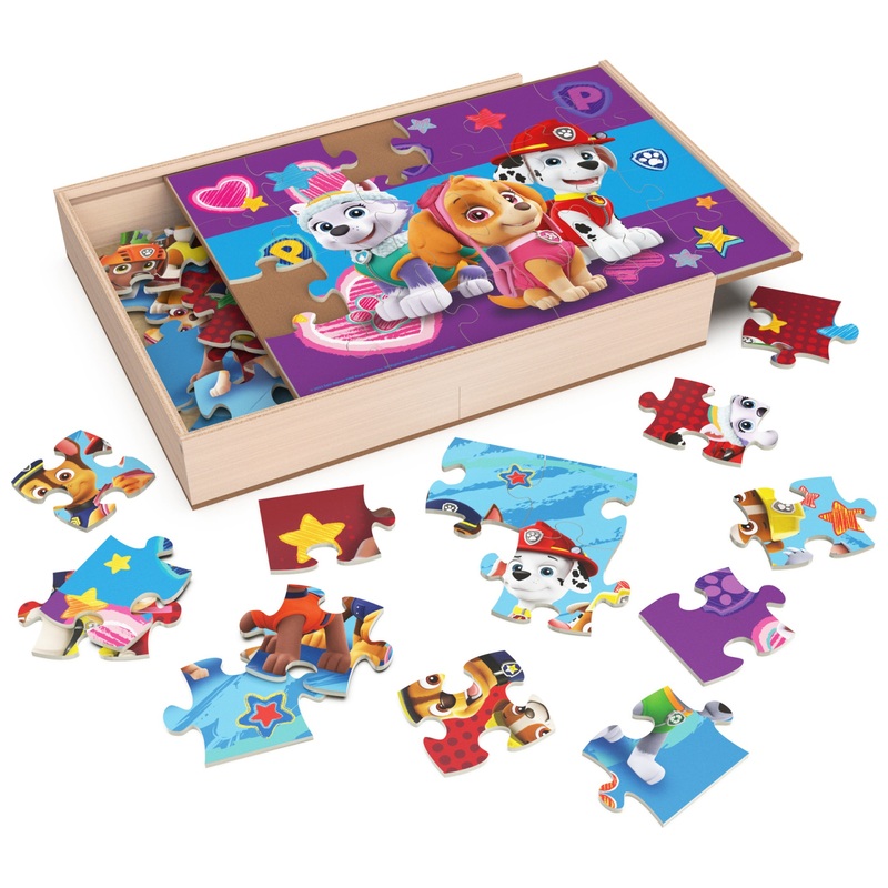 PAW Patrol 24 Piece Wooden Puzzles 3 Pack with Storage Tray