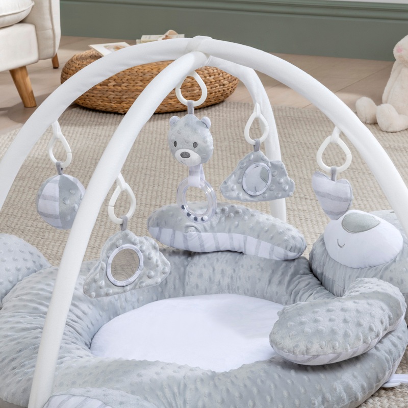 Little Discoveries Plush Bear Baby Gym Grey 6 Little Discoveries Plush Bear Baby Gym Grey