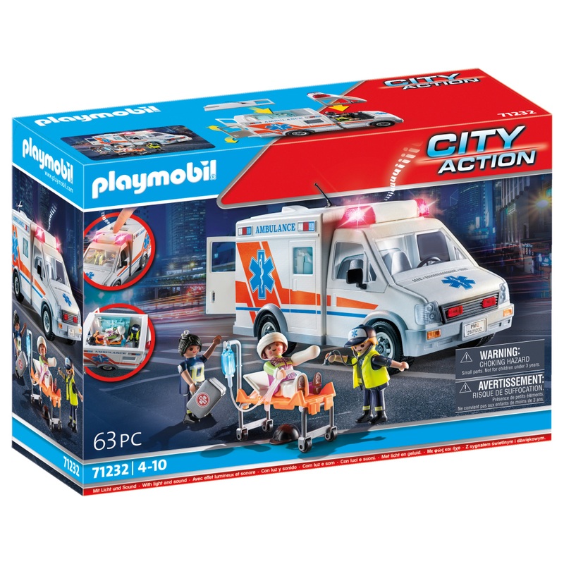 Playmobil City Action 71232 Ambulance 63 Piece Lights & Sounds Set