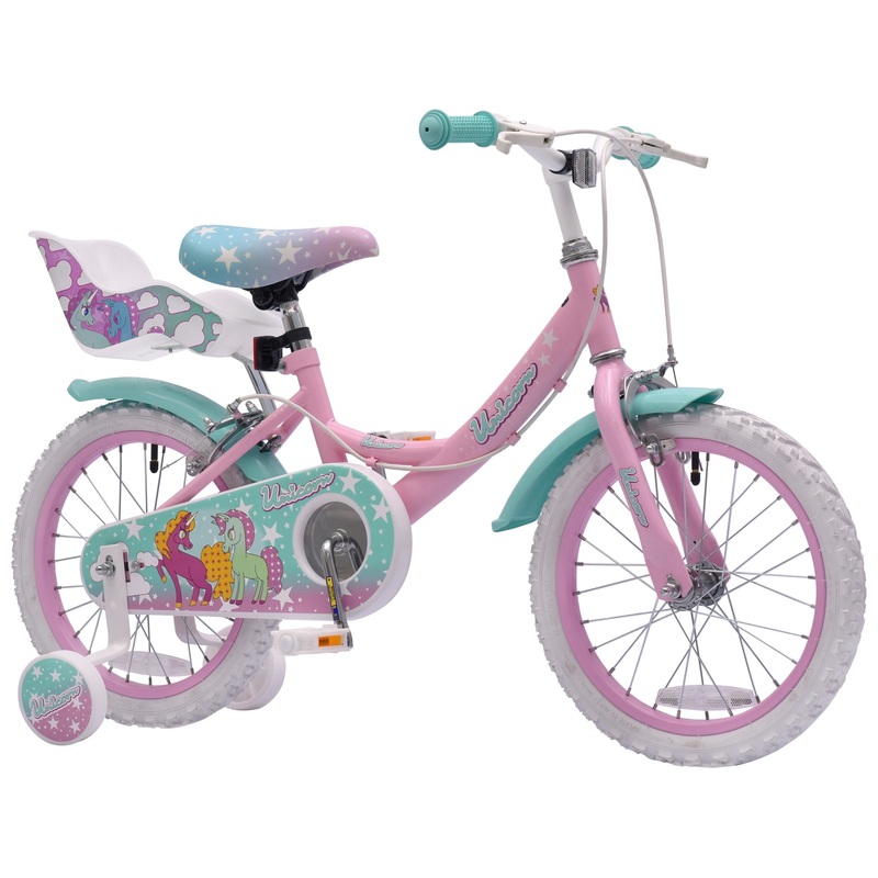 16 Inch Unicorn Bike with Doll Carrier Pink 3 16 Inch Unicorn Bike with Doll Carrier Pink