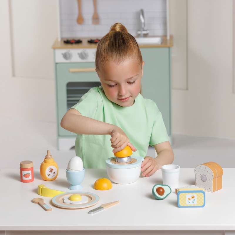 Kitchen Corner Wooden Pull-Apart Breakfast Food Set with Juicer