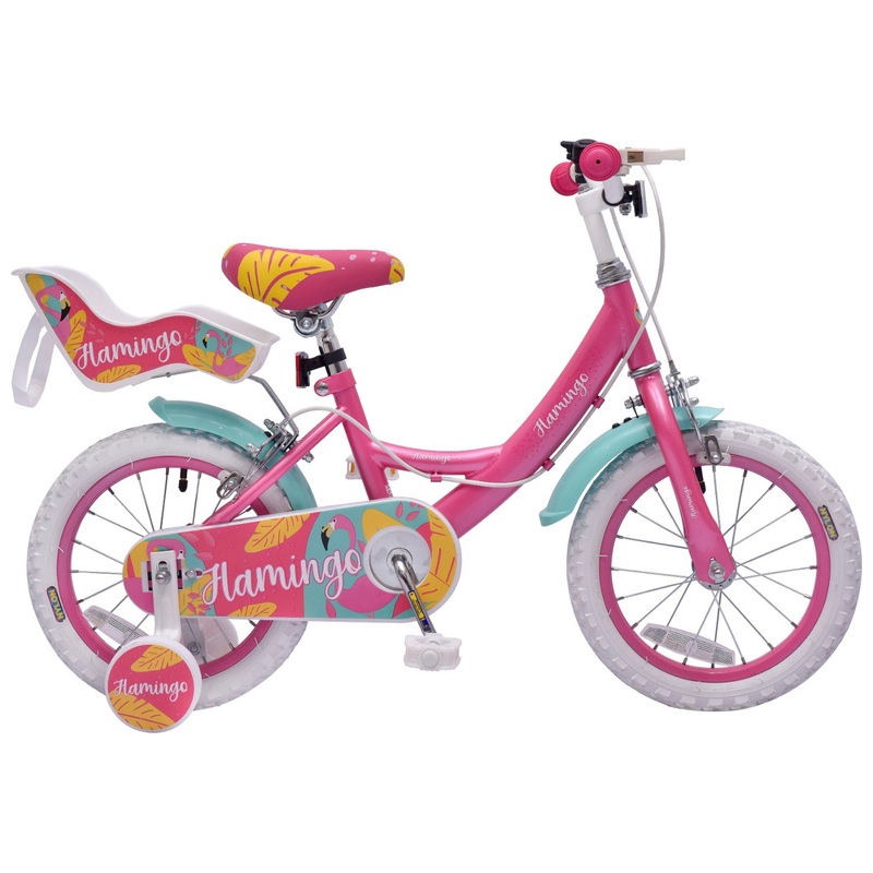 14 Inch Flamingo Bike with Doll Carrier Pink